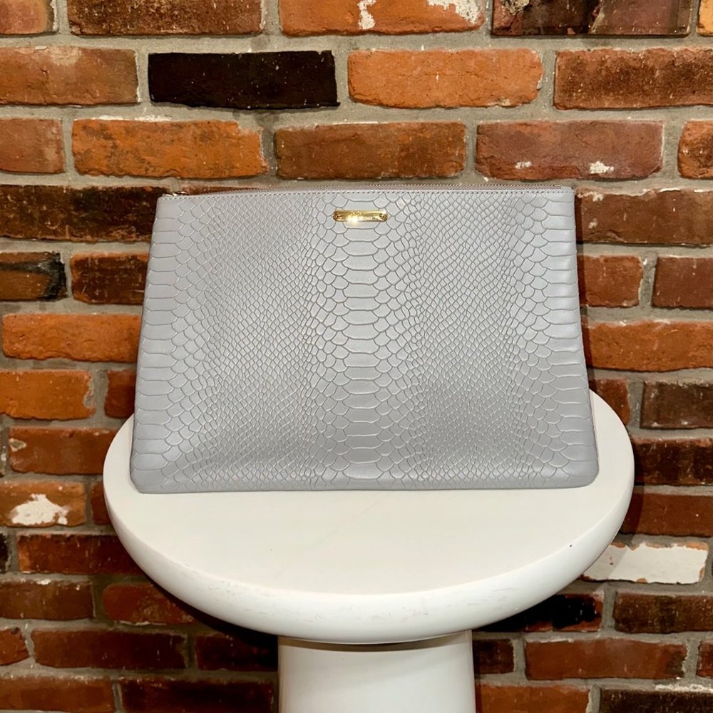 GiGi UBER Python Embossed Leather Clutch In Stone